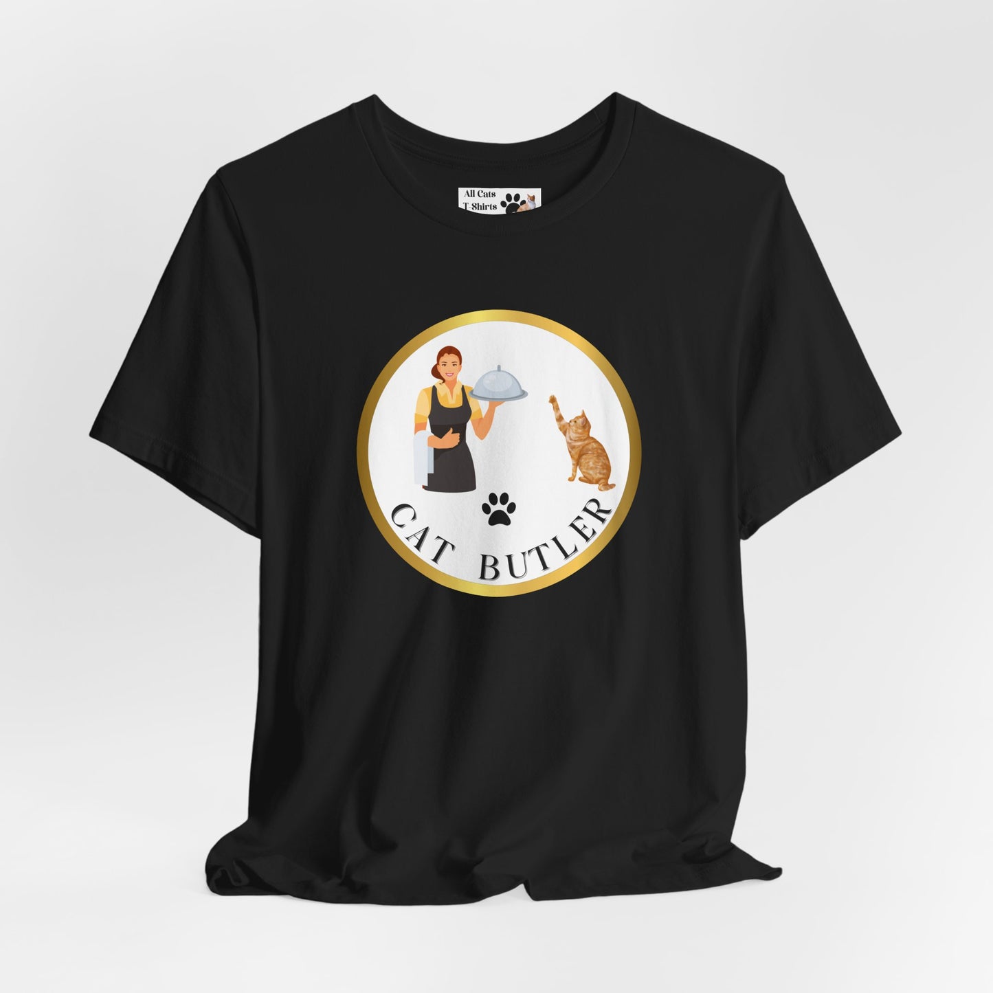 "Cat Butler" T-Shirt - With Vintage Style Design - (Unisex Jersey Short Sleeve Tee - Perfect Gift for Cat Lovers!)