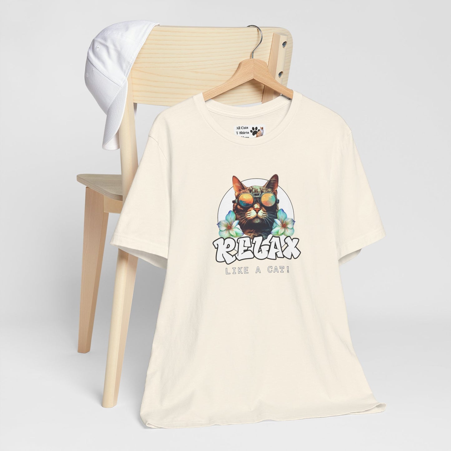 Relax Like a Cat Graphic T-Shirt (#2) - Cat Fan Shirt, Gift for Cat Owners, Tropical Style Summer Tee