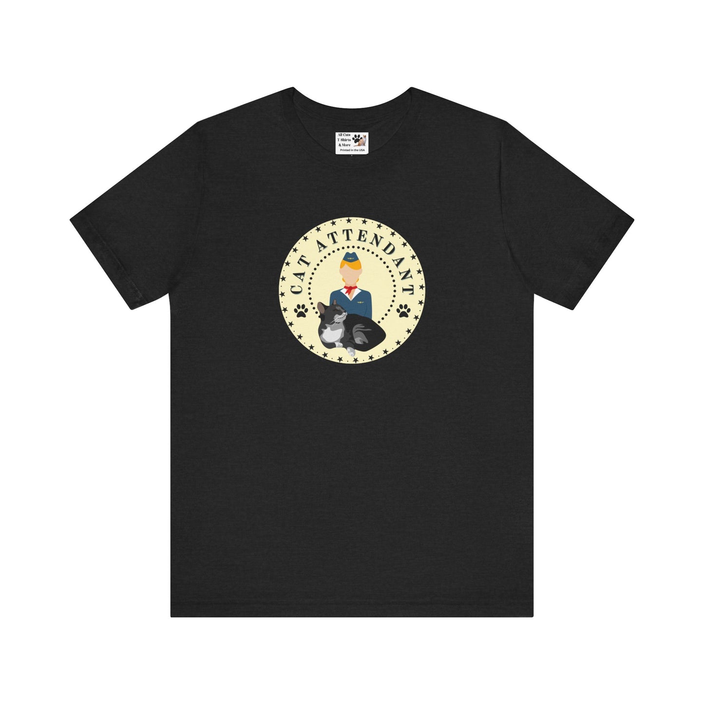 "Cat Attendant" Grey Cat T-Shirt - (Unisex Jersey Short Sleeve Tee - Perfect Gift for Cat Lovers!)