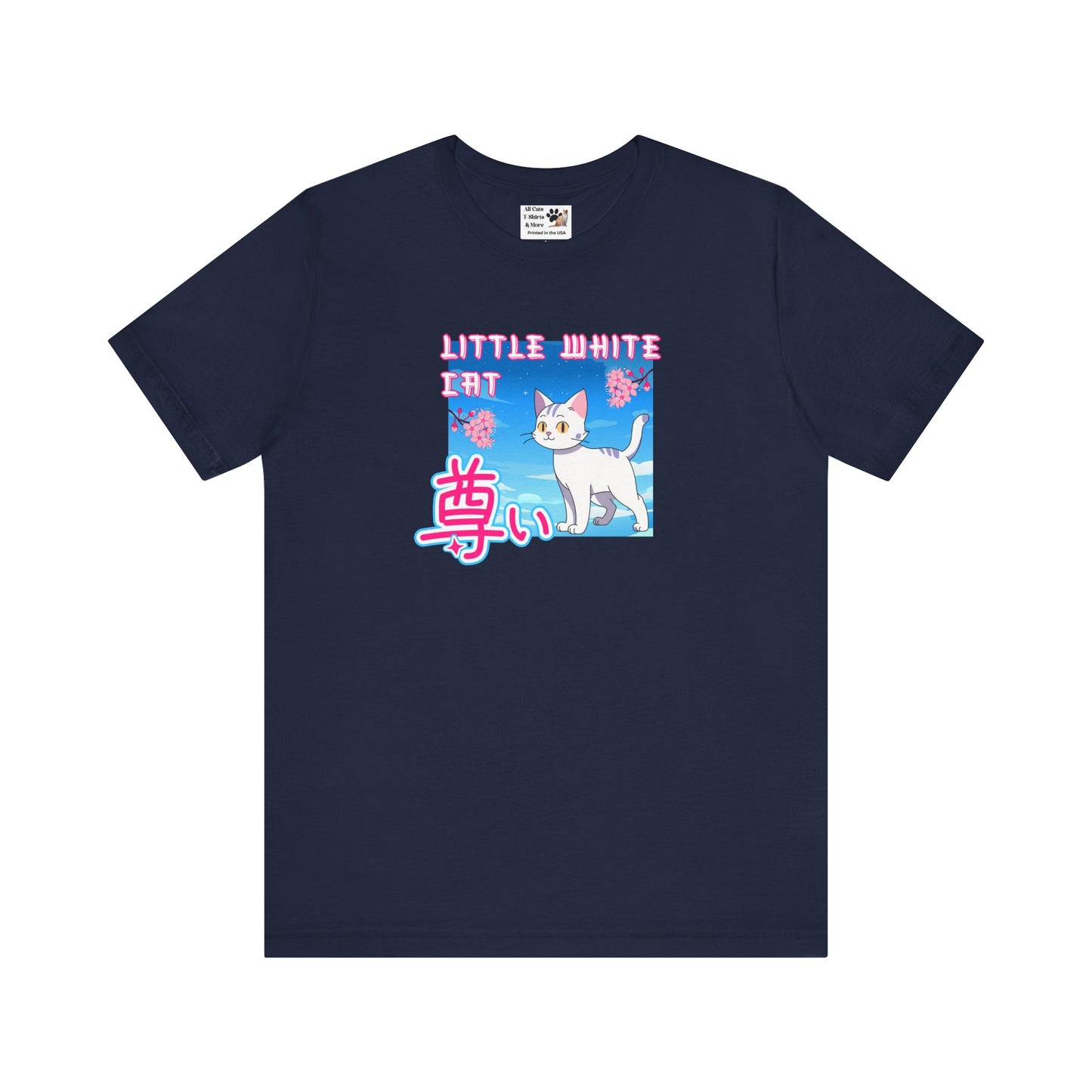 "Little White Cat" - Anime Style Design for Cat Lovers - (Unisex Jersey Short Sleeve Tee - Cute Cat Graphic Tee)