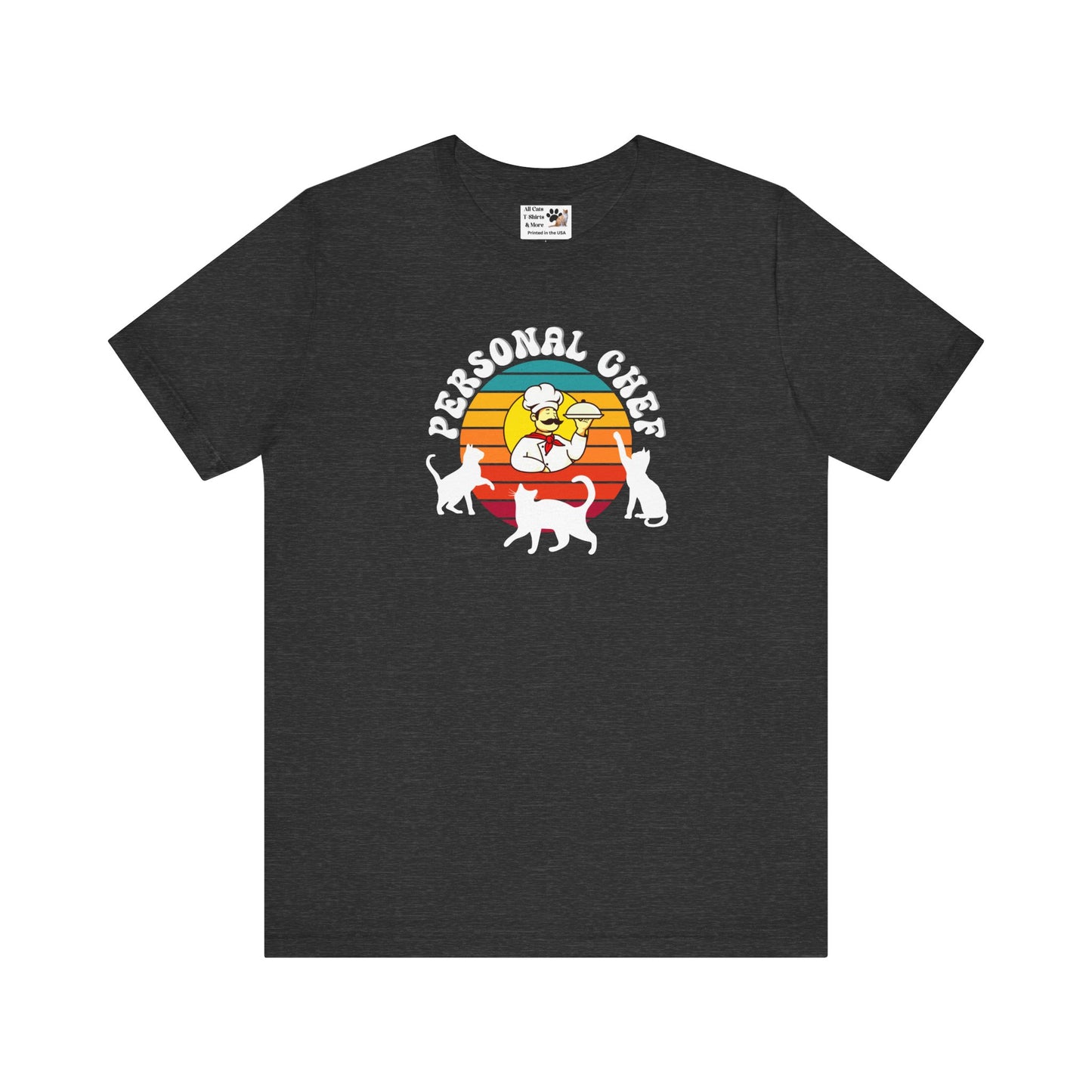 Vintage Style Personal Chef for Cats T-Shirt (#15 - Cat, Chef & Can Opener - Unisex Jersey Tee ā Funny Cat Tee)