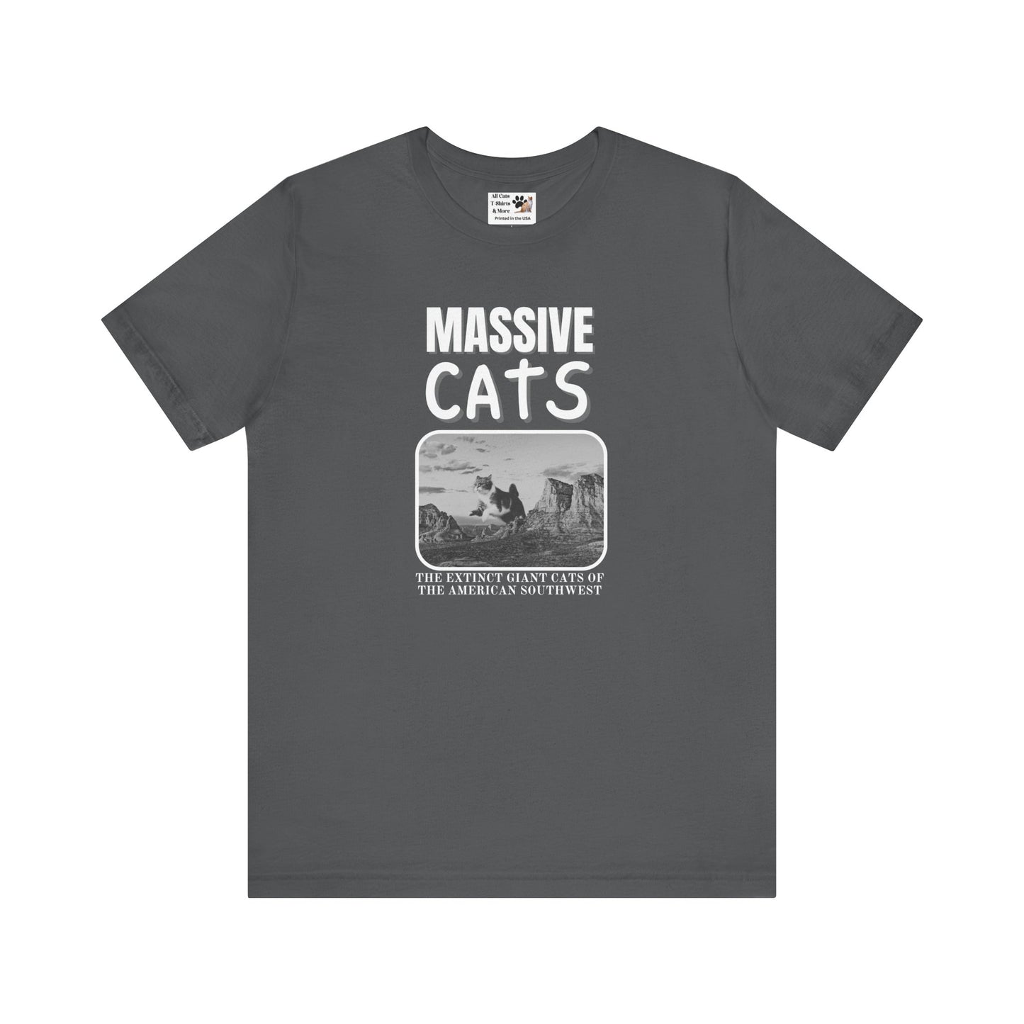 A Massive Cats T-Shirt - Huge Cat Jumping Over Hill - (Vintage Inspired, Funny Cat Unisex Jersey Tee - Perfect for Cat Fans!)