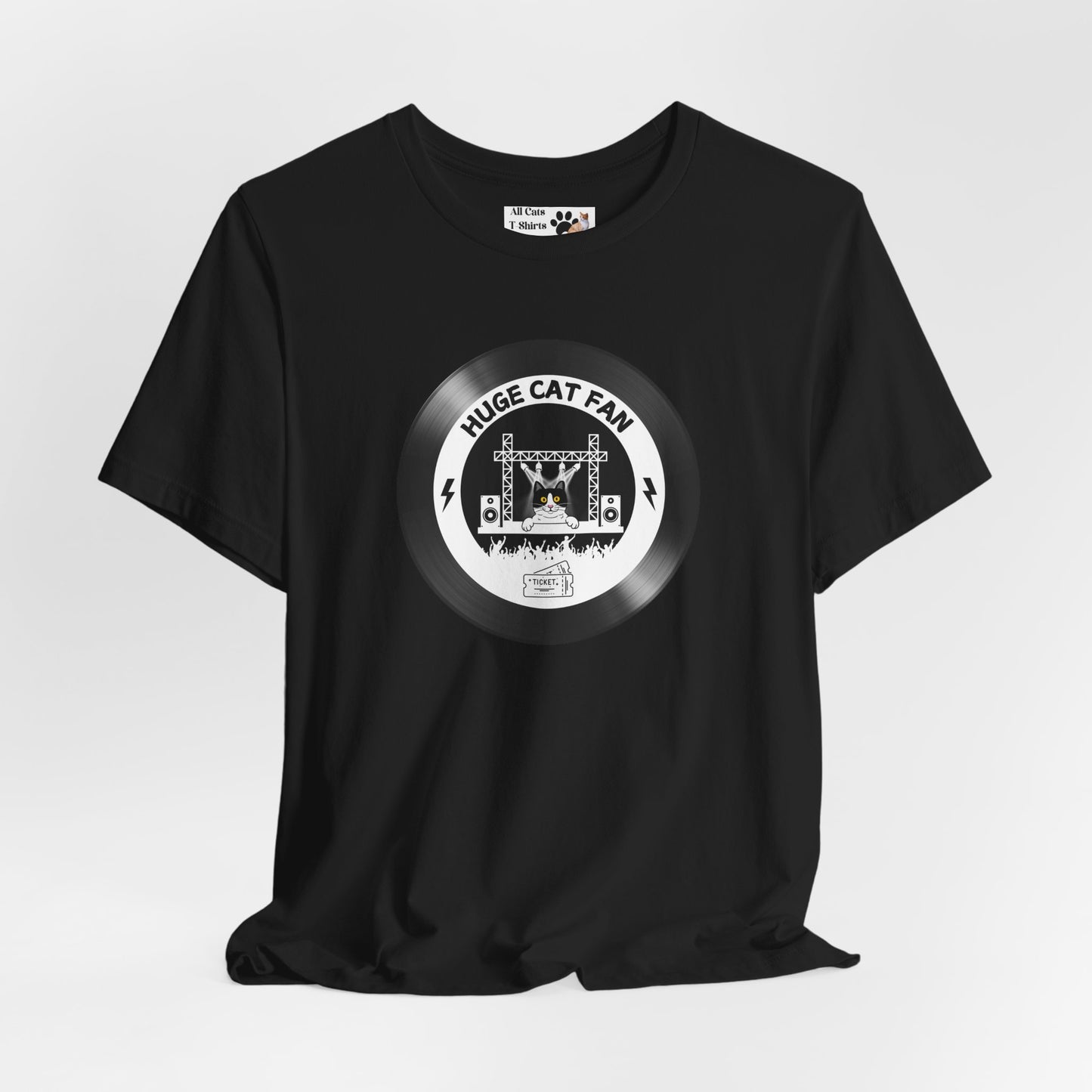 Huge Cat Fan "Record Style" T-Shirt - (Fun Unisex Jersey Tee - Music & Cat Lover T-Shirt)