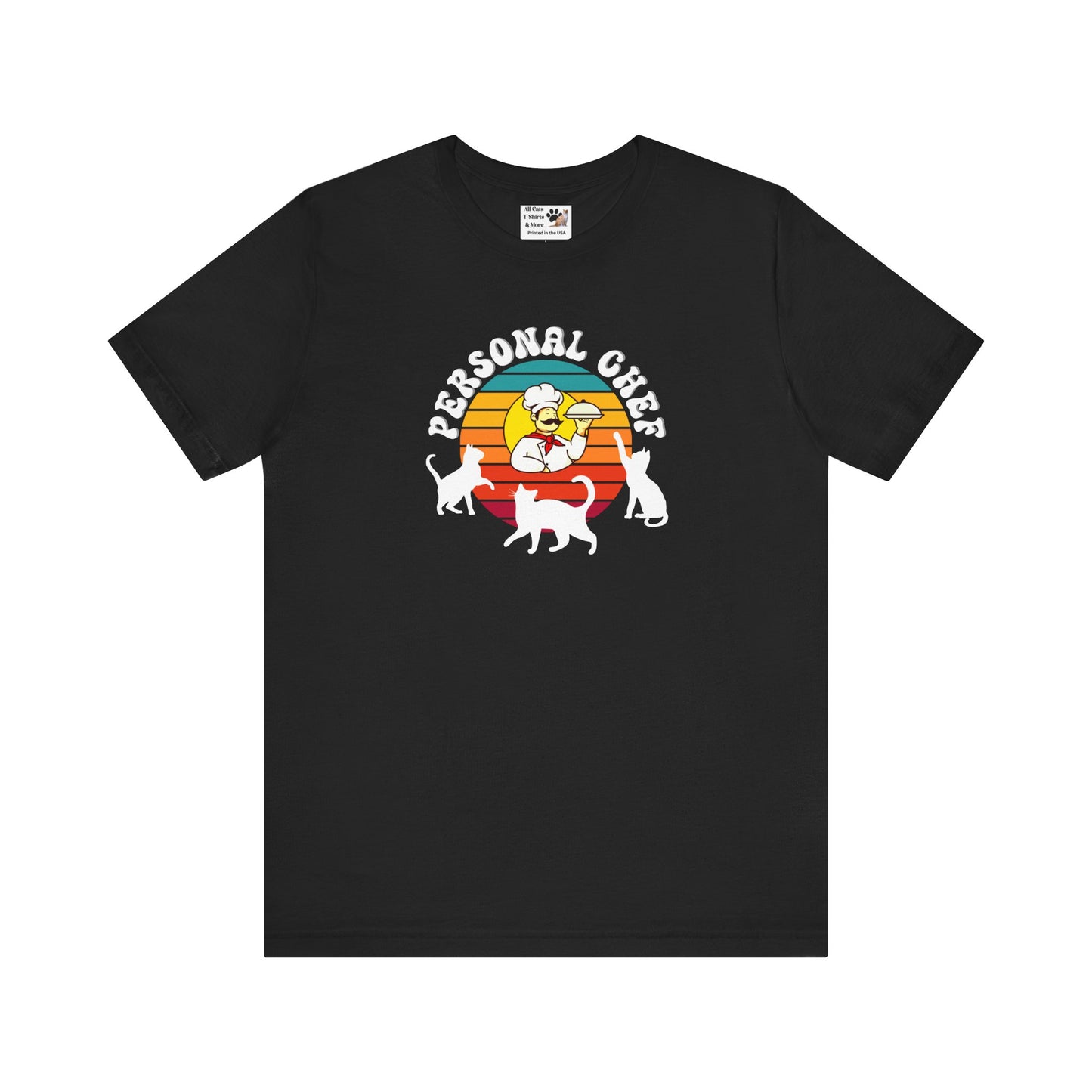 Vintage Style Personal Chef for Cats T-Shirt (#15 - Cat, Chef & Can Opener - Unisex Jersey Tee ā Funny Cat Tee)