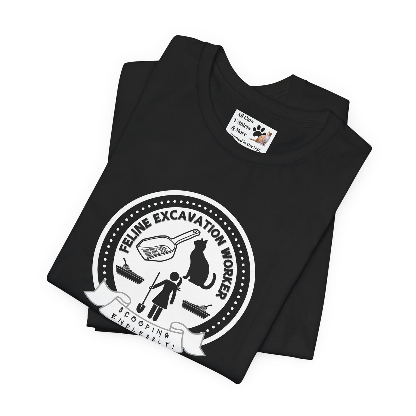Fun Female Feline Excavation Worker Graphic T-Shirt - (Unisex Jersey Tee - Perfect for Cat Owners!)