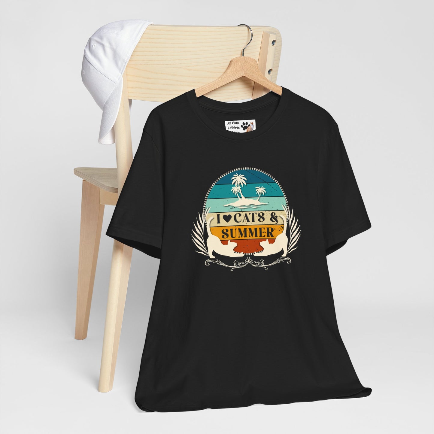 I Love Cats & Summer Graphic T-Shirt – (Summer Cat Shirt, Ideal for Cat Fans, Gift for Cat Owners)