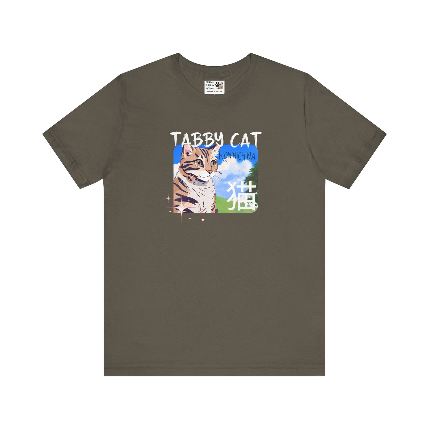 "Tabby Cat" Japanese Anime Style T-Shirt - (Unisex Jersey Short Sleeve Tee - Cute Animal Apparel for Cat Lovers)