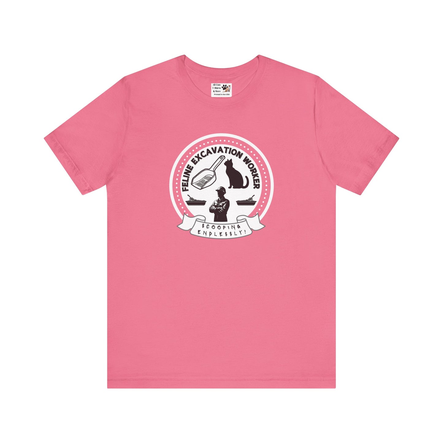 Fun Feline Excavation Worker Graphic T-Shirt - (Unisex Jersey Tee - Perfect for Cat Owners!)