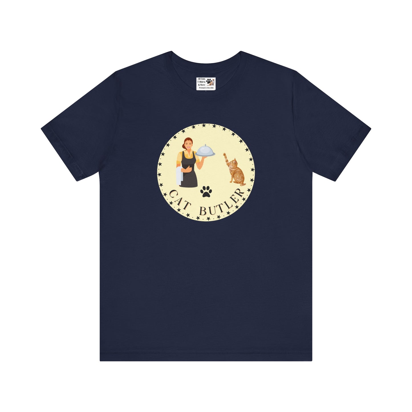 "Cat Butler" T-Shirt - With Vintage Style Design - (Unisex Jersey Short Sleeve Tee - Perfect Gift for Cat Lovers!)