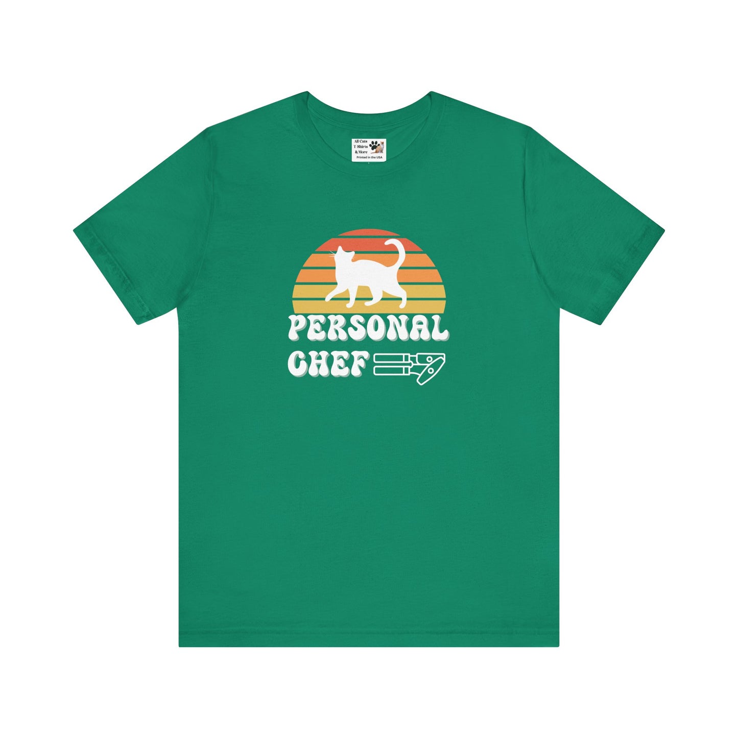 Vintage Sunset Personal Chef for Cats T-Shirt (#22 - Cat & Can Opener - Unisex Jersey Tee)