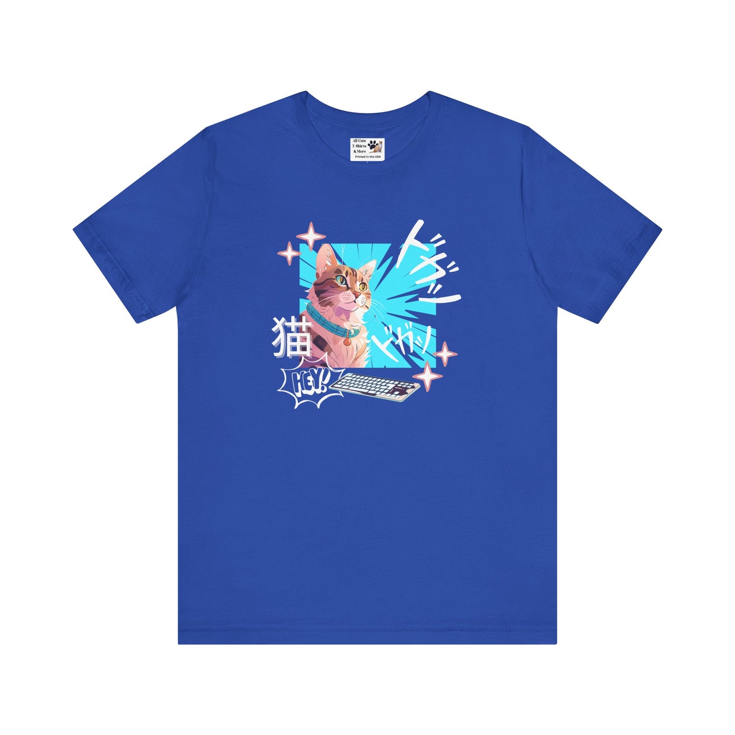 Cat & Keyboard "Kaboom" - Japanese Anime Style Graphic Tee - (Unisex Jersey Short Sleeve Tee for Cat Lovers)