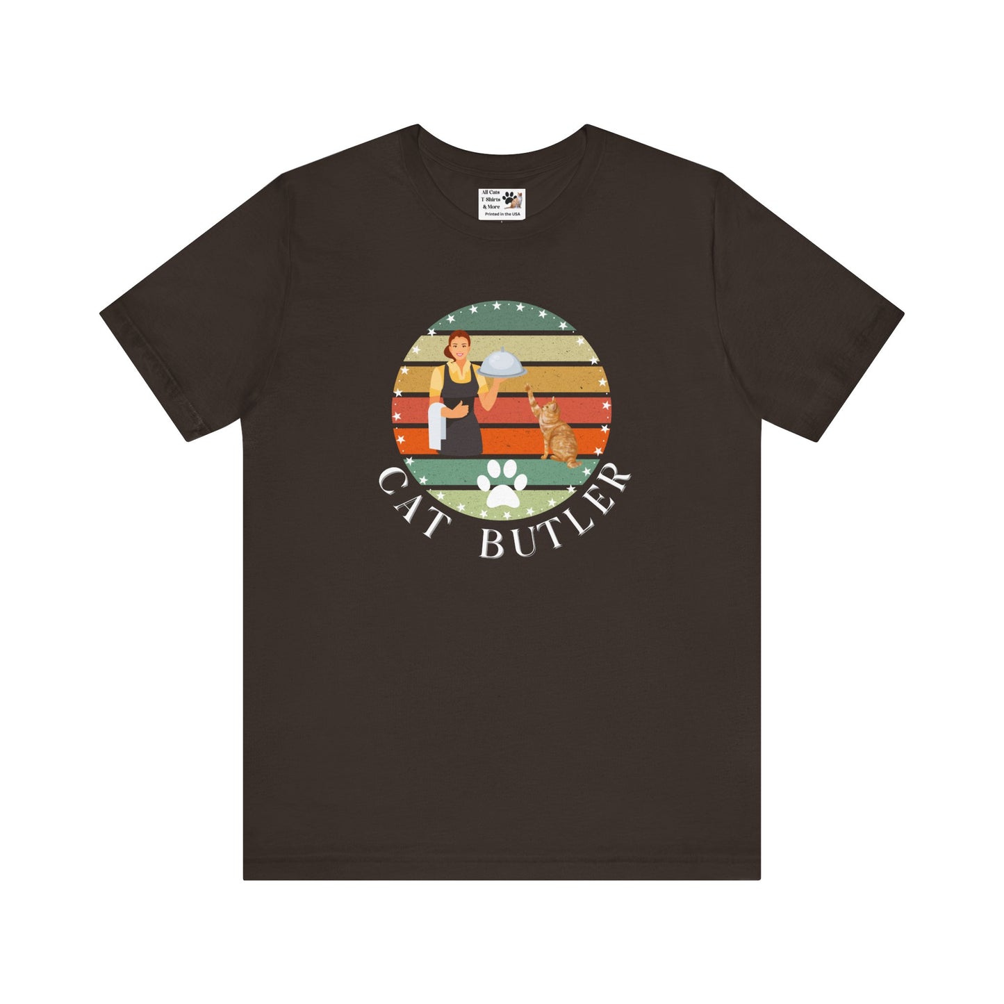 "Cat Butler" T-Shirt - Vintage Sunset Style Graphic - (Unisex Jersey Short Sleeve Tee - Perfect Gift for Cat Lovers!)