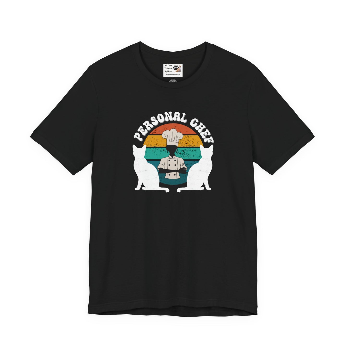 Personal Chef for Cats T-Shirt (#20 - Distressed Style Vintage Sunset, Unisex Jersey Tee)