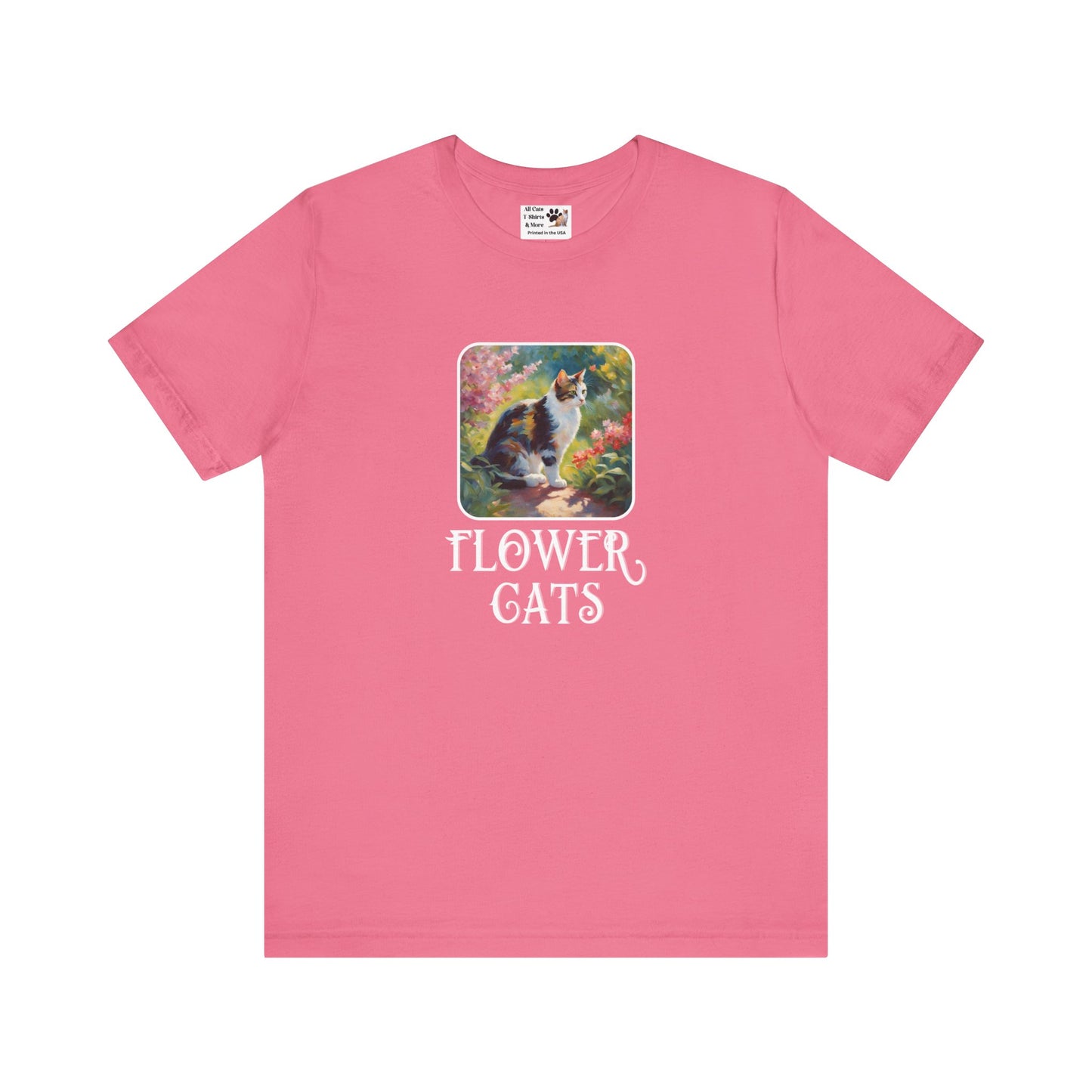 Flower Cats T-Shirt - (Flower Cat Tee #3, Calico Garden Cat T-Shirt for Cat Lovers, Cat Moms)