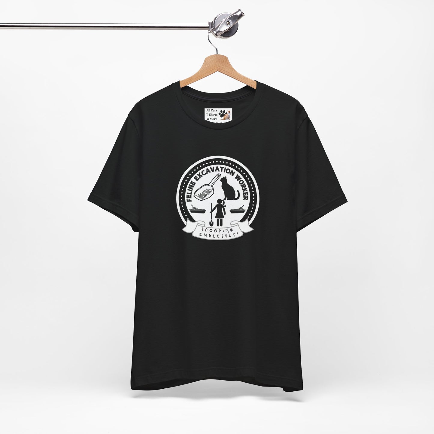 Fun Female Feline Excavation Worker Graphic T-Shirt - (Unisex Jersey Tee - Perfect for Cat Owners!)