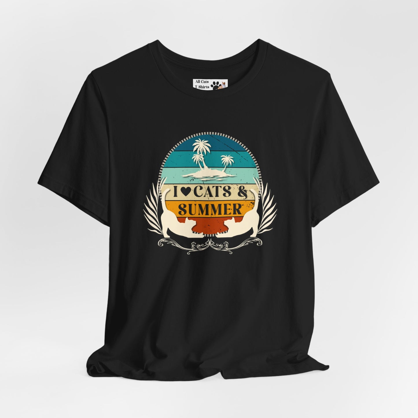 I Love Cats & Summer Graphic T-Shirt – (Summer Cat Shirt, Ideal for Cat Fans, Gift for Cat Owners)