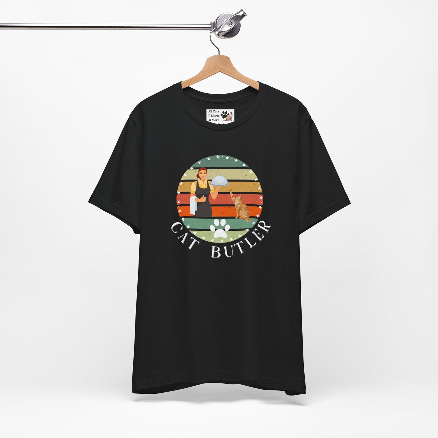 "Cat Butler" T-Shirt - Vintage Sunset Style Graphic - (Unisex Jersey Short Sleeve Tee - Perfect Gift for Cat Lovers!)