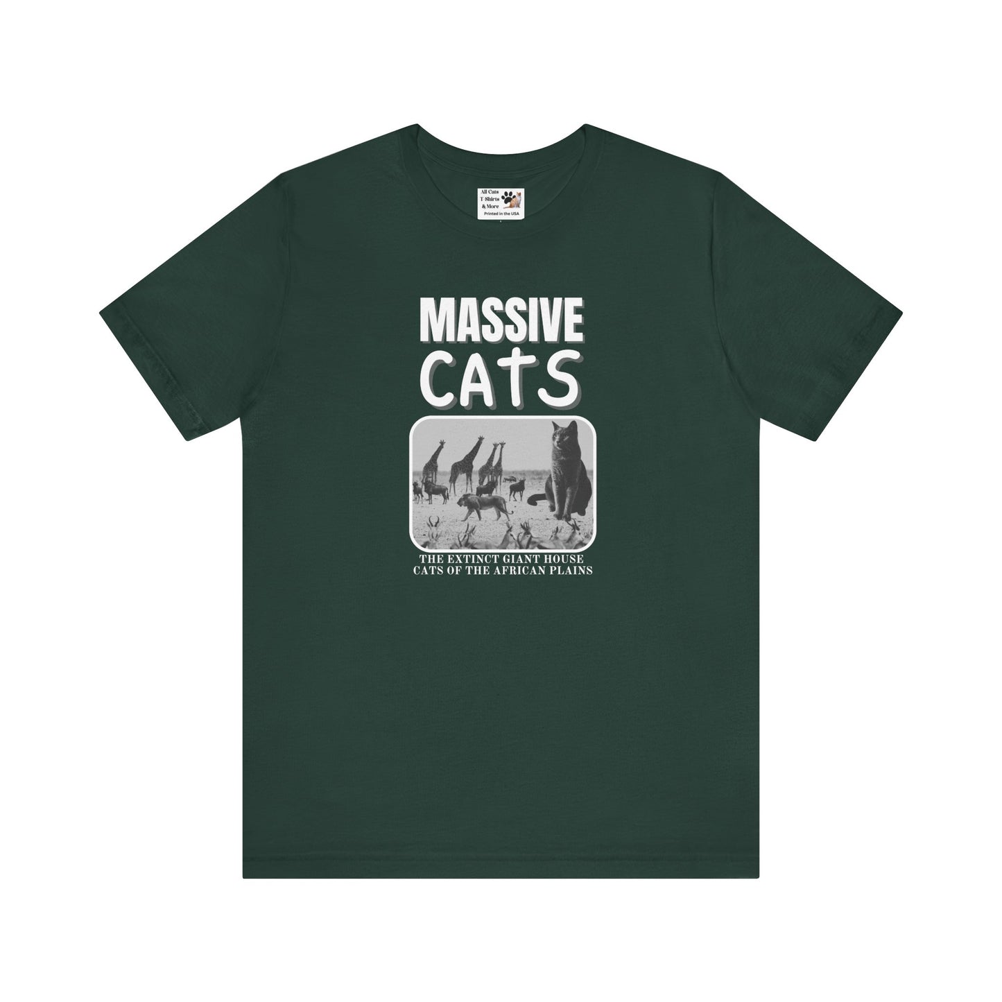 A Massive Cats T-Shirt - Huge House Cat on African Plain - (Vintage Inspired, Funny Cat Unisex Jersey Tee - Perfect for Cat Fans!)