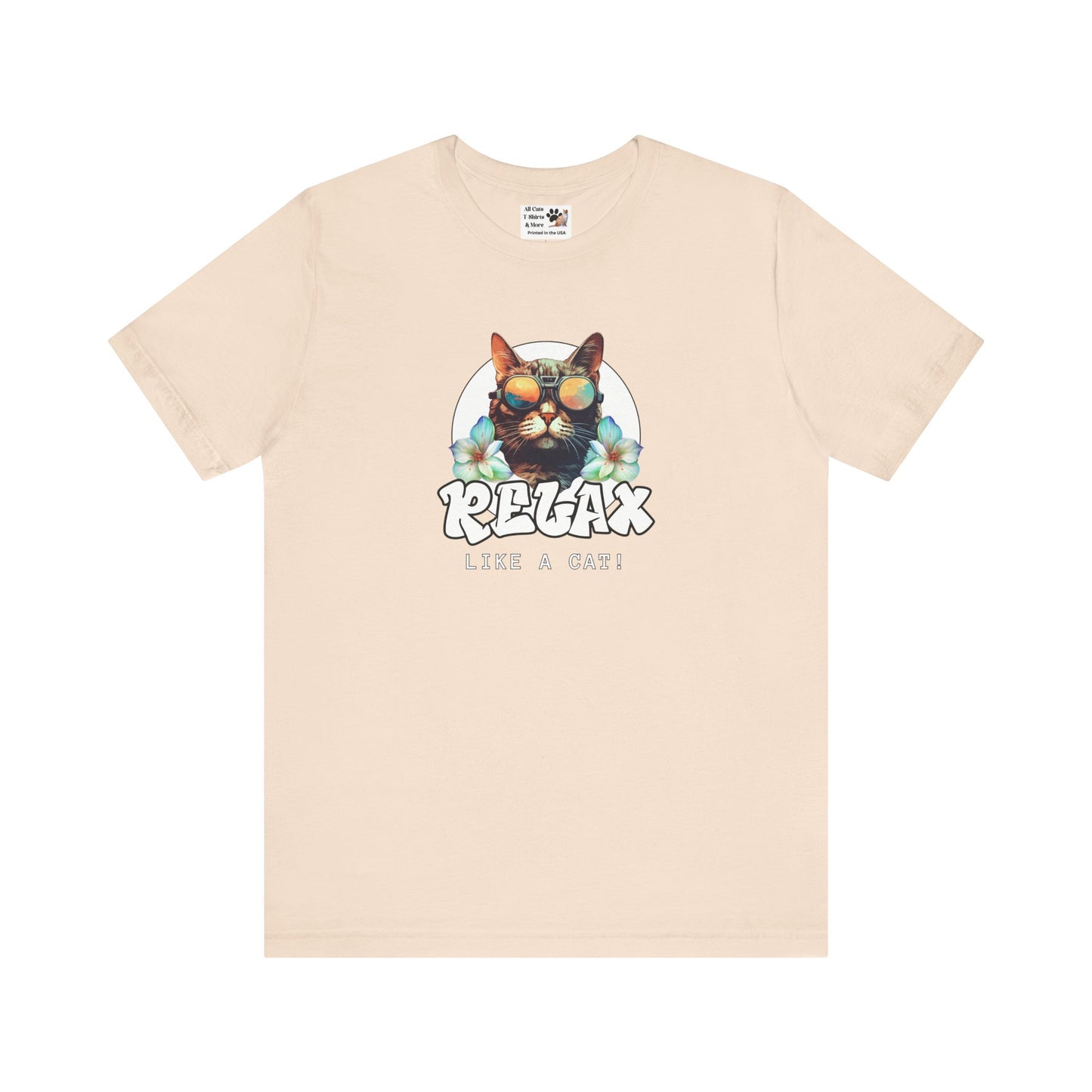 Relax Like a Cat Graphic T-Shirt (#2) - Cat Fan Shirt, Gift for Cat Owners, Tropical Style Summer Tee