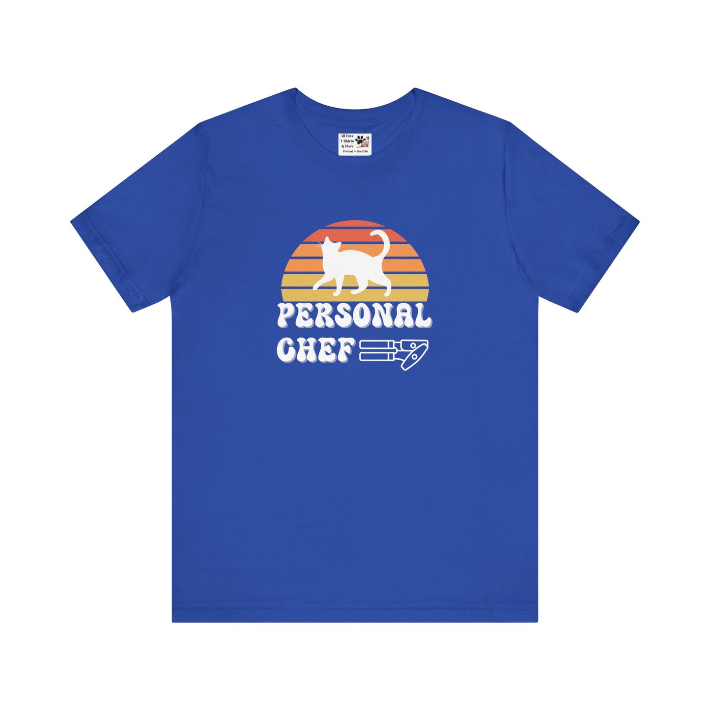 Vintage Sunset Personal Chef for Cats T-Shirt (#22 - Cat & Can Opener - Unisex Jersey Tee)