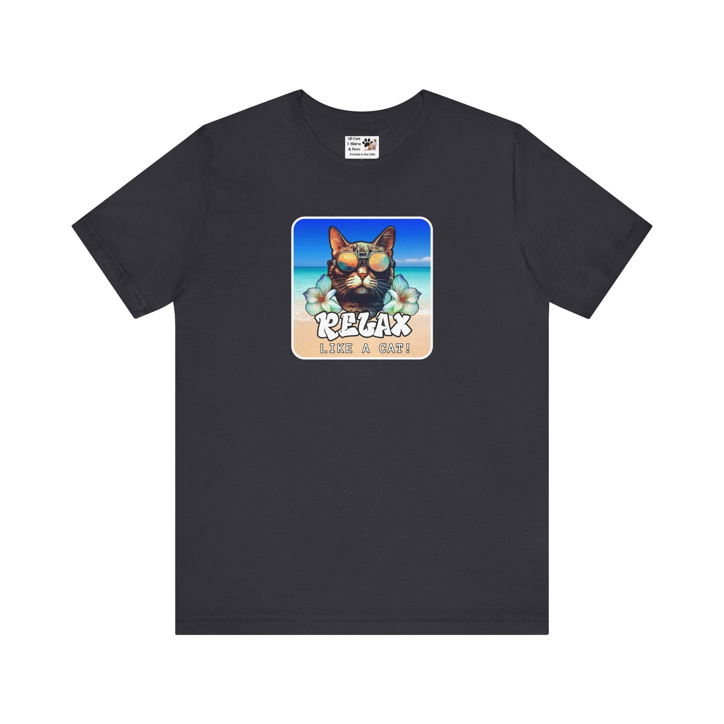 Relax Like a Cat T-Shirt (#5) - (Chill Cat Graphic Tee, Tropical Style Cat Tee, Unisex Casual Wear, Gift for Cat Lovers)