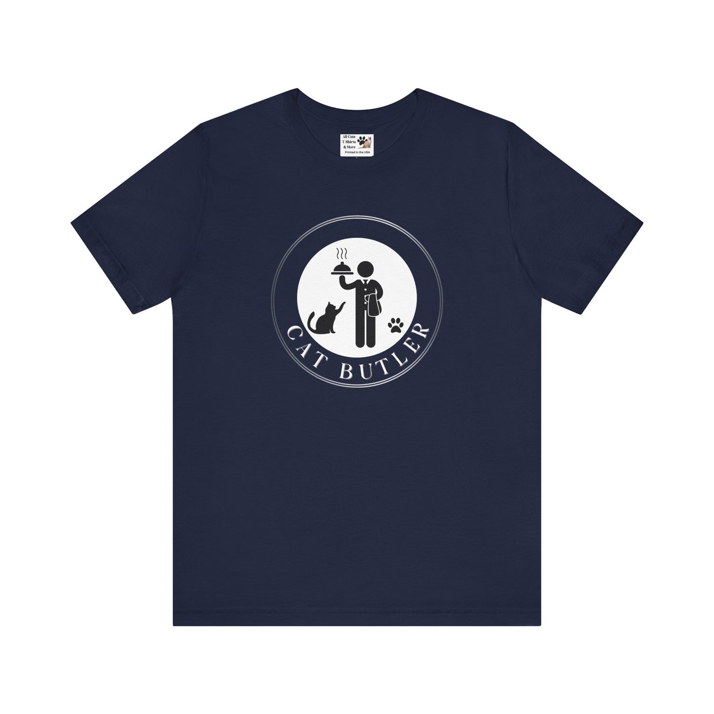 "Cat Butler" T-Shirt - With Black & White Graphic - (Unisex Jersey Short Sleeve Tee - Perfect Gift for Cat Lovers!)