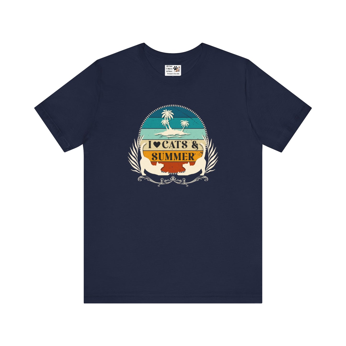 I Love Cats & Summer Graphic T-Shirt – (Summer Cat Shirt, Ideal for Cat Fans, Gift for Cat Owners)