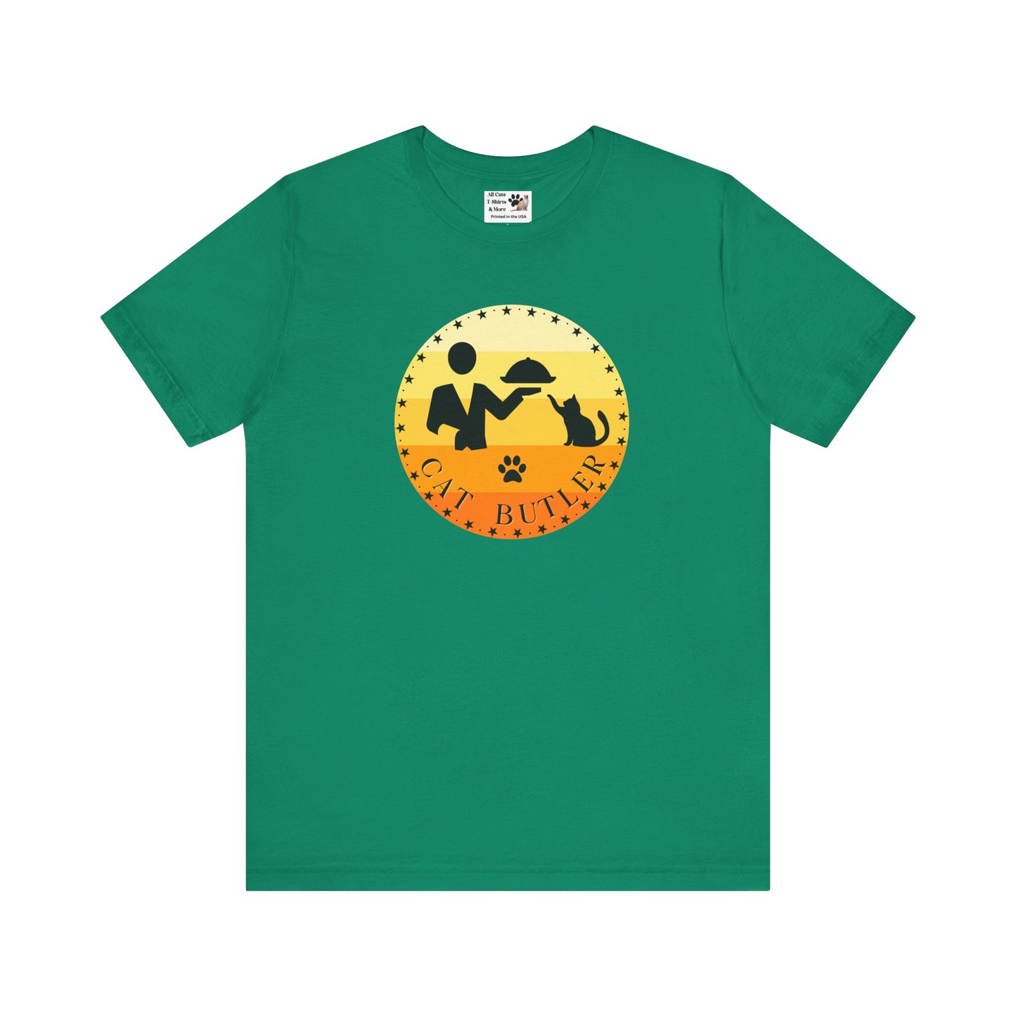"Cat Butler" T-Shirt - With Vintage Sunset Graphic - (Unisex Jersey Short Sleeve Tee - Perfect Gift for Cat Lovers!)