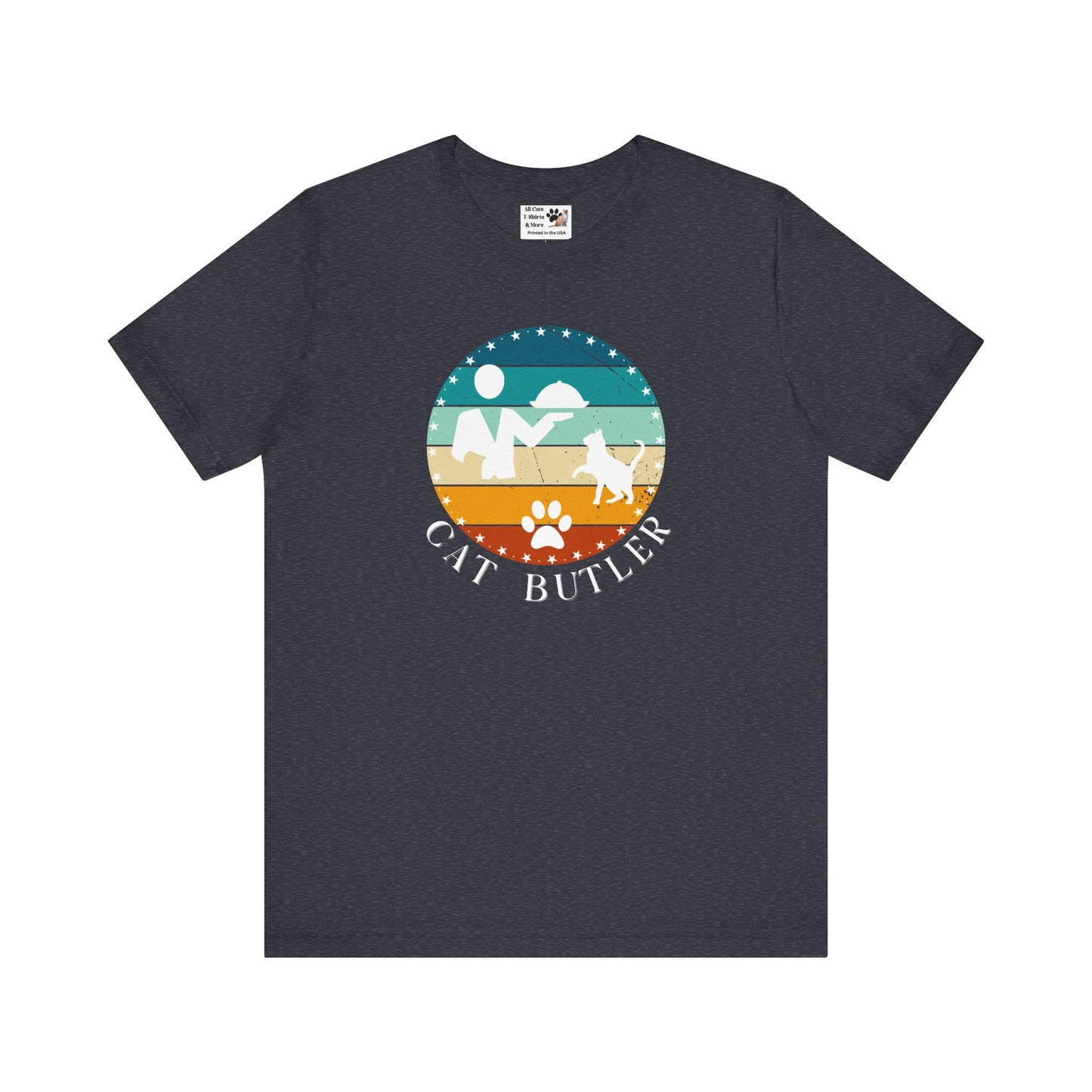 "Cat Butler" T-Shirt - Vintage Sunset Style Graphic - (Unisex Jersey Short Sleeve Tee - Perfect Gift for Cat Lovers!)