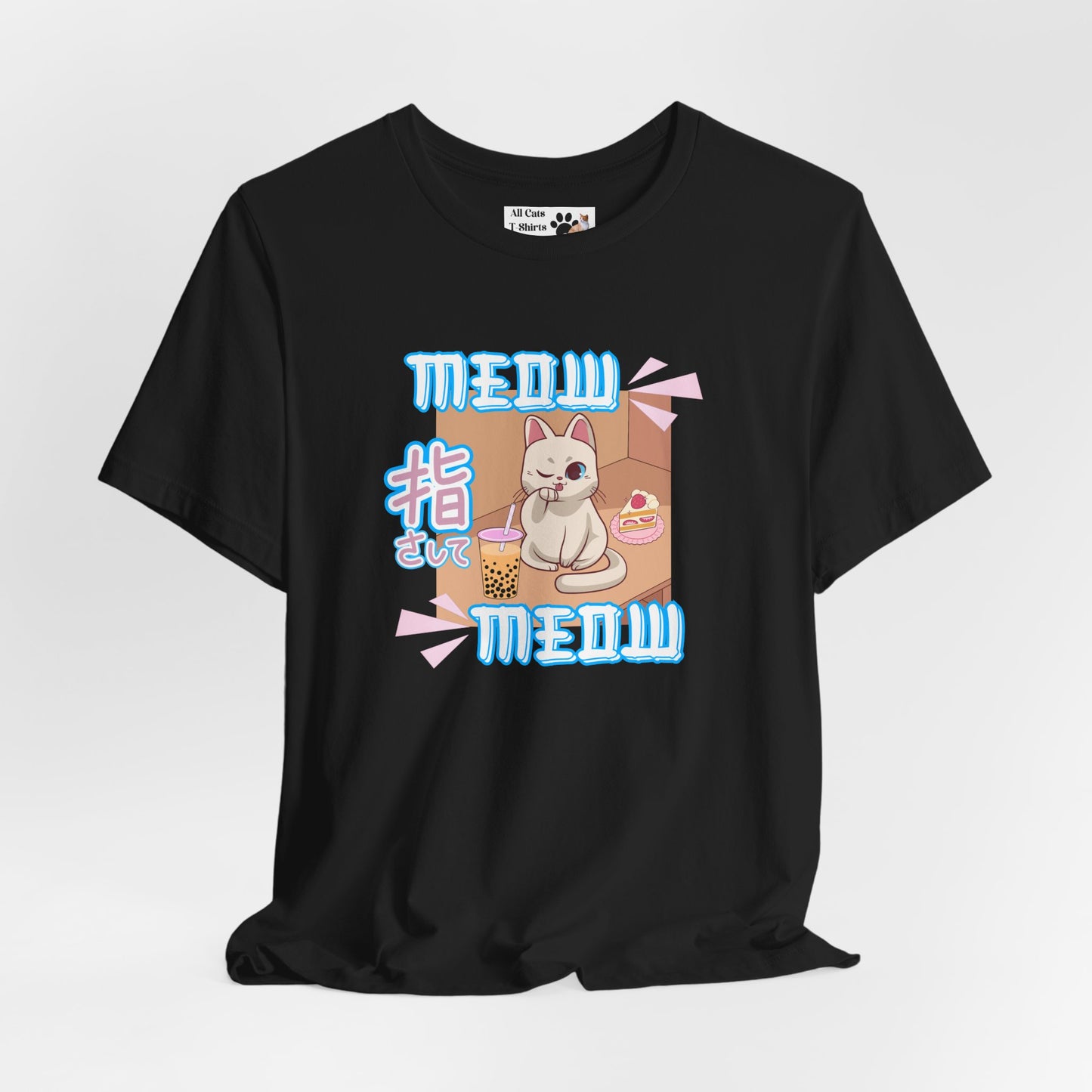 "Meow Meow Cat" - (Cute Japanese Style Cat, Unisex Jersey Tee - Fun & Playful Design)