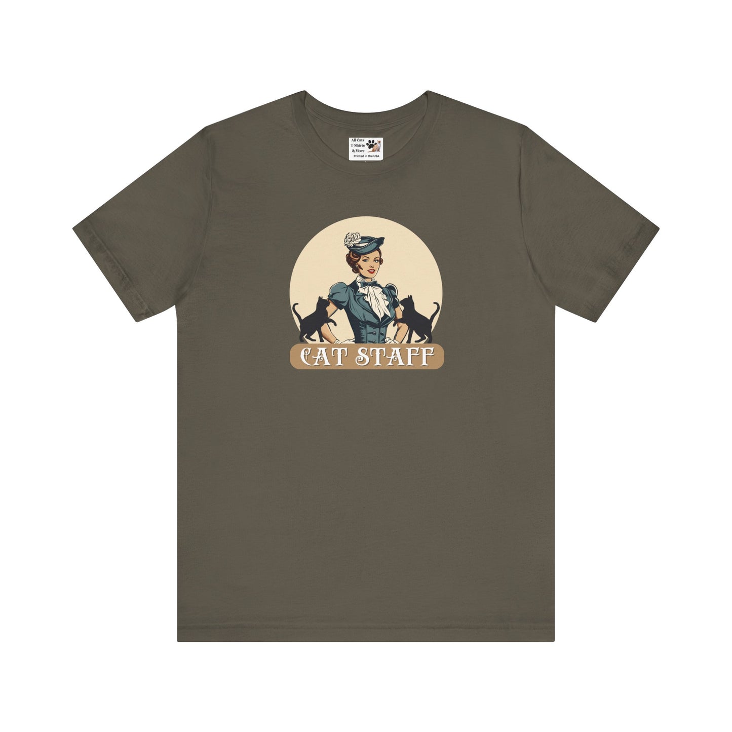Cat Staff T-Shirt - ("Victorian Era Style" - Unisex Jersey Tee - Perfect for Cat Lovers)