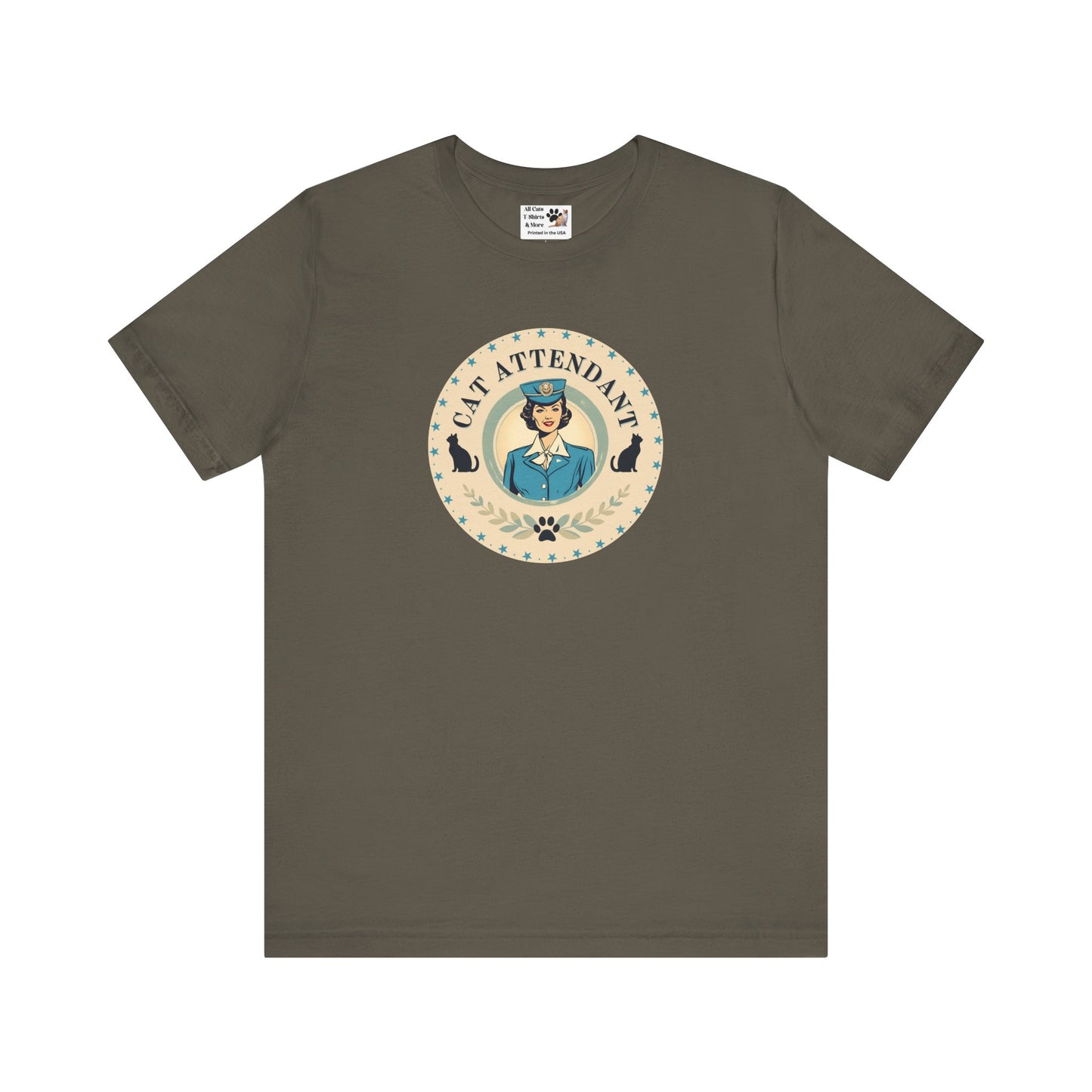 Vintage Style "Cat Attendant" T-Shirt - (Unisex Jersey Short Sleeve Tee - Perfect Gift for Cat Lovers!)