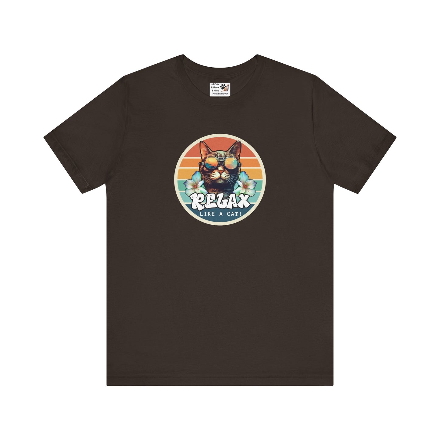 Relax Like a Cat T-Shirt - (Vintage Sunset Style Graphic, Chill Cat Graphic Tee, Unisex Casual Wear, Gift for Cat Lovers)