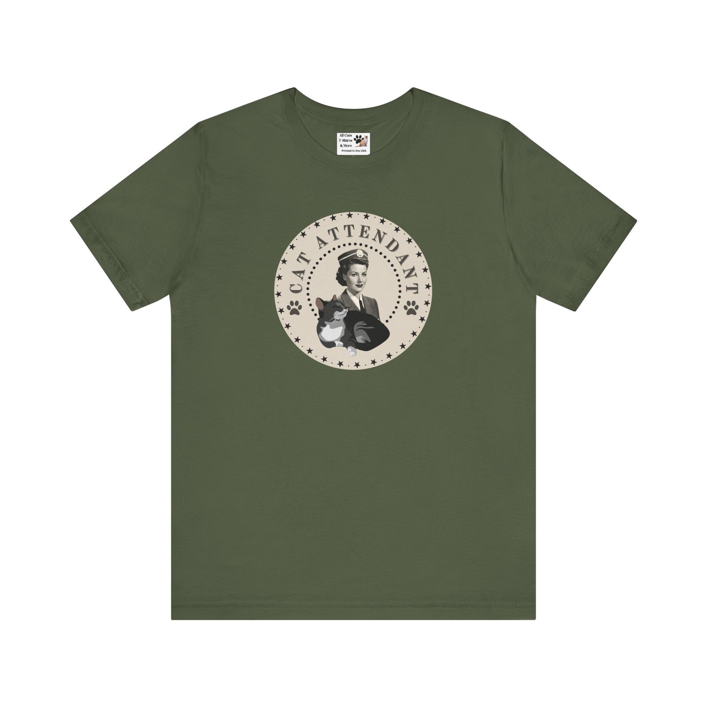 Vintage Style "Cat Attendant" T-Shirt - (Unisex Jersey Short Sleeve Tee - Perfect Gift for Cat Lovers!)