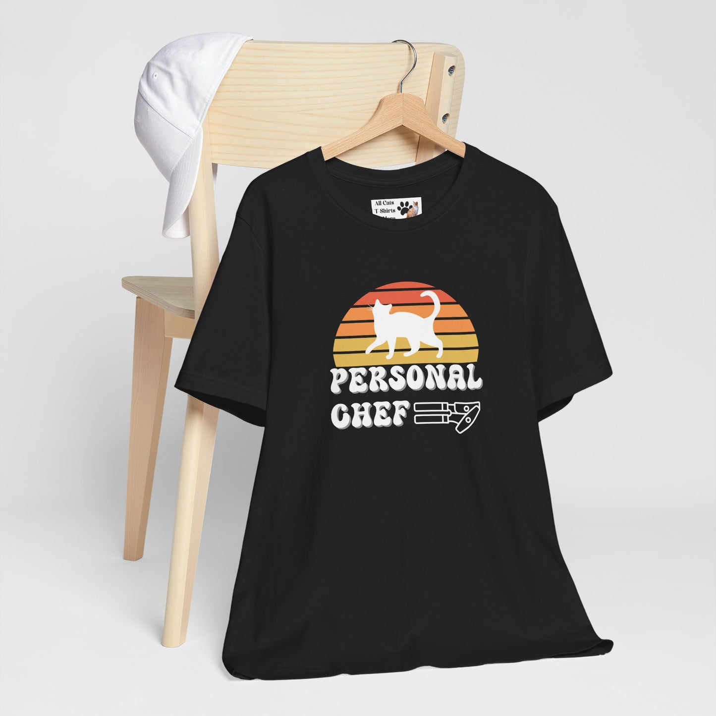 Vintage Sunset Personal Chef for Cats T-Shirt (#22 - Cat & Can Opener - Unisex Jersey Tee)