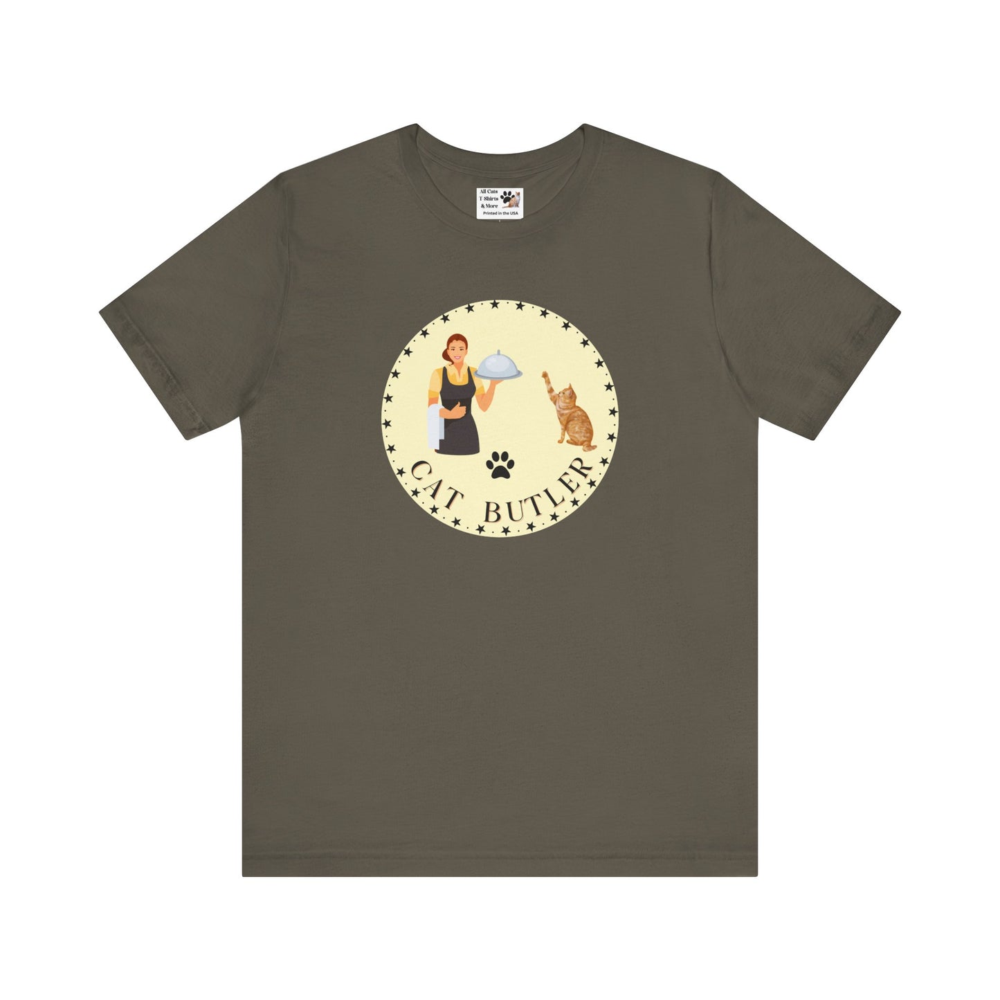 "Cat Butler" T-Shirt - With Vintage Style Design - (Unisex Jersey Short Sleeve Tee - Perfect Gift for Cat Lovers!)