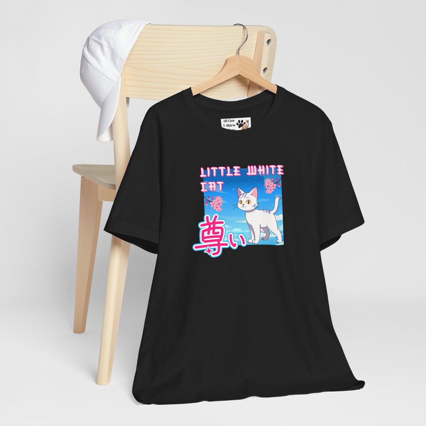 "Little White Cat" - Anime Style Design for Cat Lovers - (Unisex Jersey Short Sleeve Tee - Cute Cat Graphic Tee)