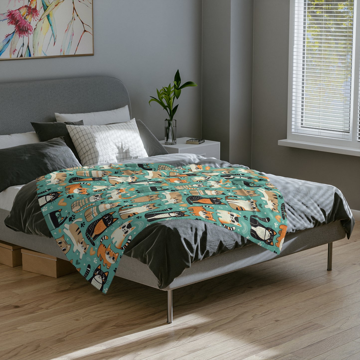 Cozy Cat Print Blanket - Soft Velveteen Microfiber Throw, Pet Lover Gift, Home Decor for Cat Lovers, Perfect for Cozy Nights