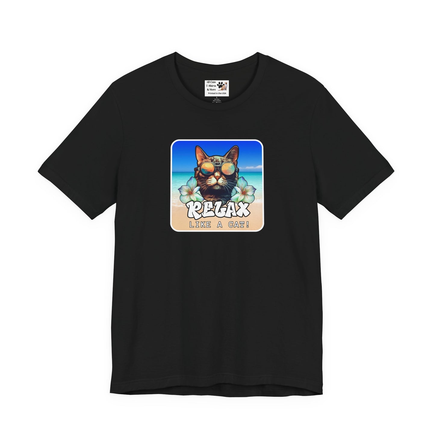 Relax Like a Cat T-Shirt (#5) - (Chill Cat Graphic Tee, Tropical Style Cat Tee, Unisex Casual Wear, Gift for Cat Lovers)