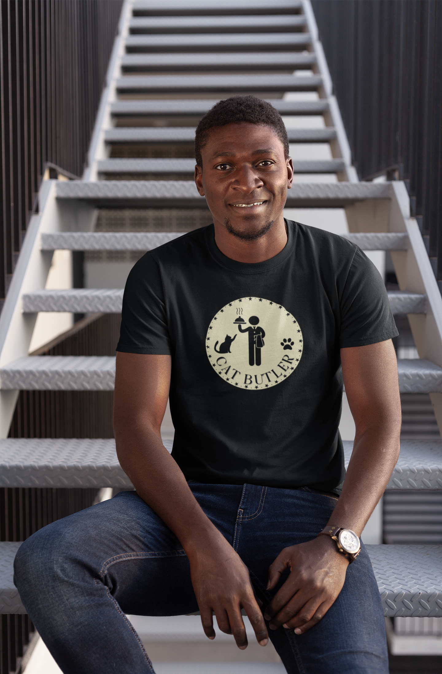 Cat Butler T-Shirt - (Unisex Jersey Tee - Perfect for Cat Lovers)