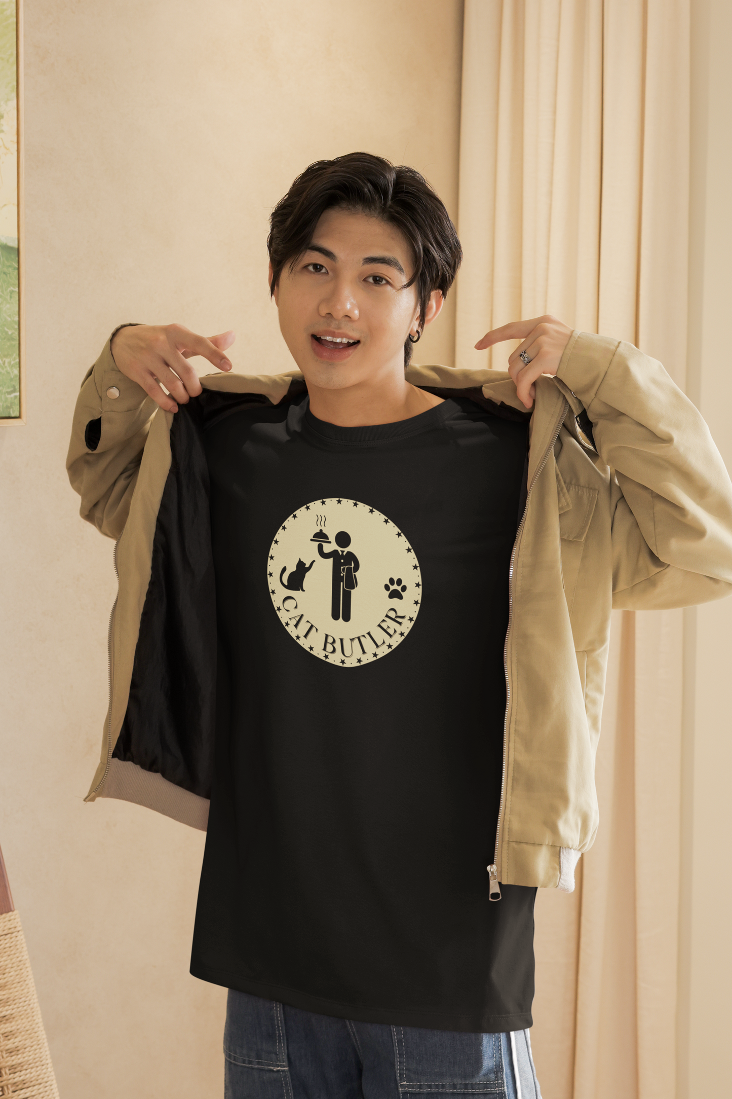 Cat Butler T-Shirt - (Unisex Jersey Tee - Perfect for Cat Lovers)