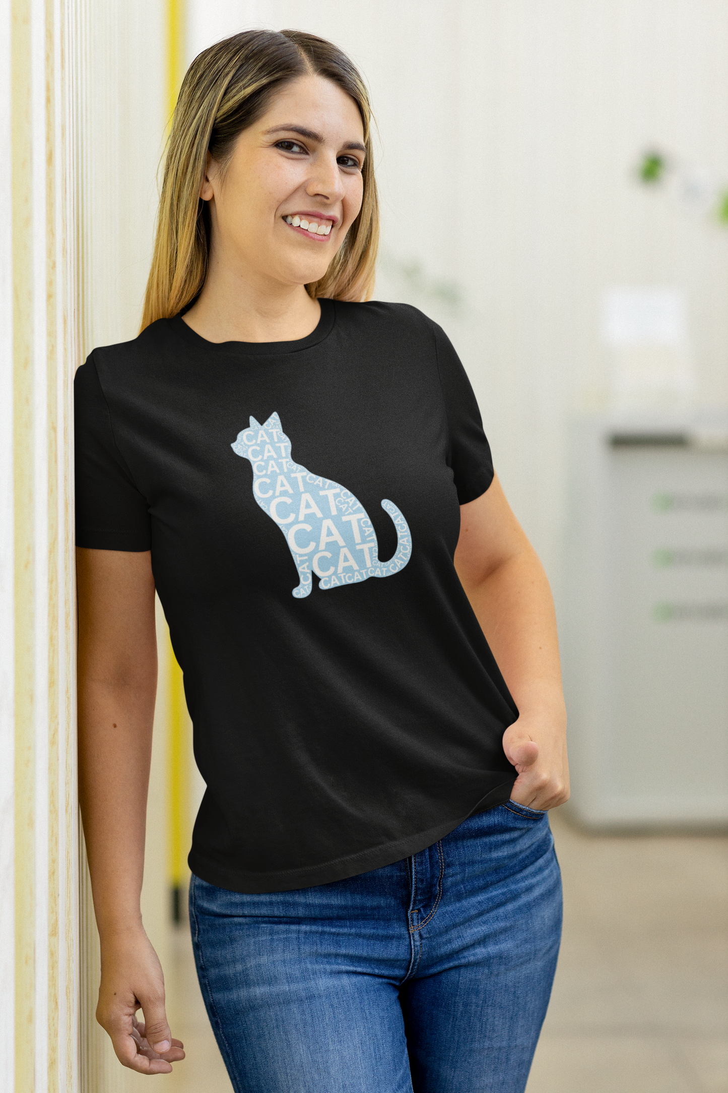 "CAT in a Cat, T-Shirt" - (Playful Blue Cat Design, Cat Lover Unisex Jersey Short Sleeve Tee - Purr-fect Gift!)