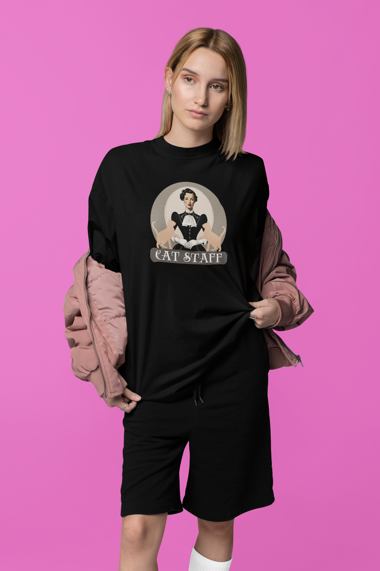 Cat Staff T-Shirt - ("Victorian Era Style" - Unisex Jersey Tee - Perfect for Cat Lovers)