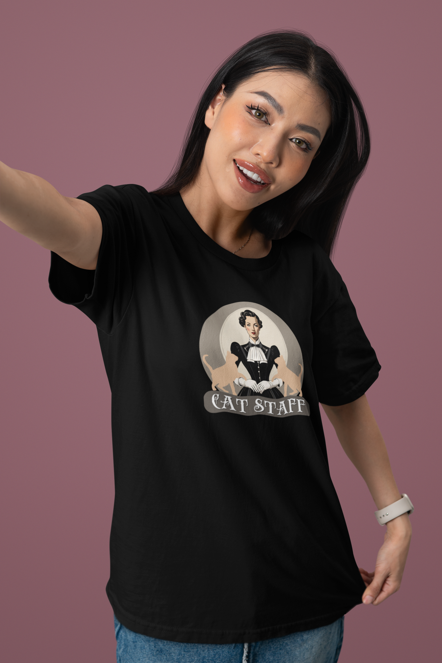 Cat Staff T-Shirt - ("Victorian Era Style" - Unisex Jersey Tee - Perfect for Cat Lovers)