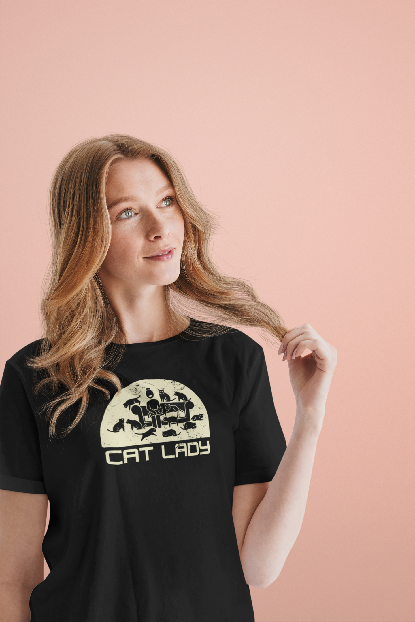 Cute Cat Lady T-Shirt - (Distressed Style - Unisex Jersey Tee - Perfect Gift for Cat Moms!)
