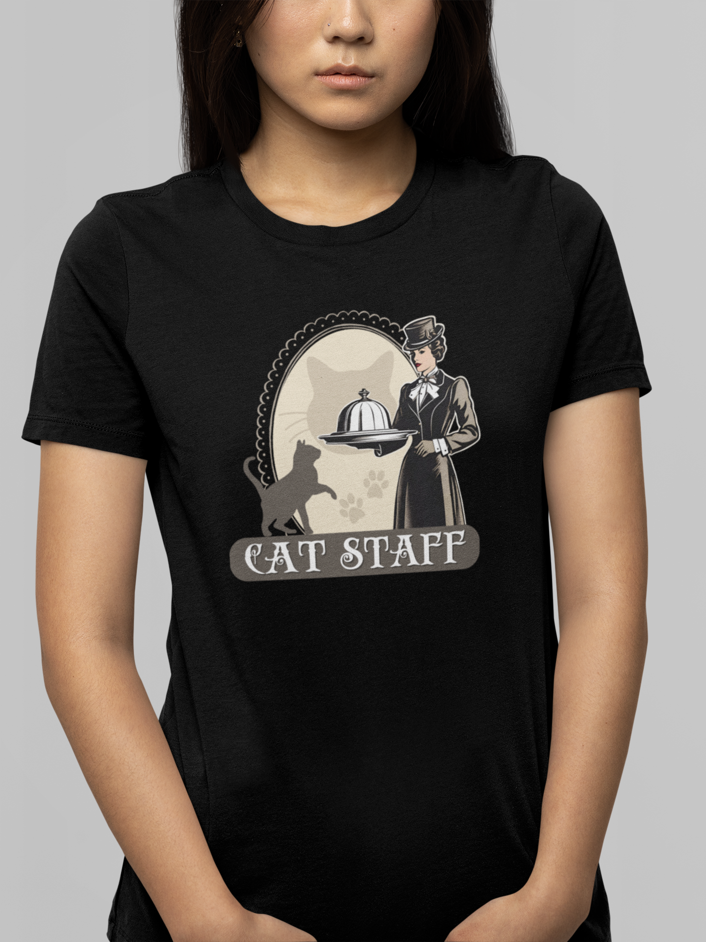 Cat Staff T-Shirt - ("Victorian Era Style" - Unisex Jersey Tee - Perfect for Cat Lovers)