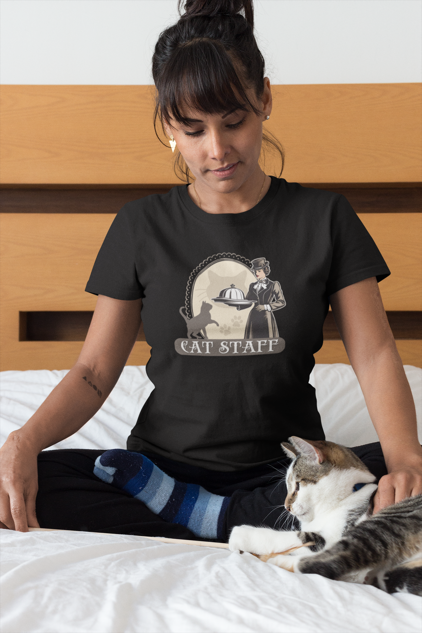 Cat Staff T-Shirt - ("Victorian Era Style" - Unisex Jersey Tee - Perfect for Cat Lovers)