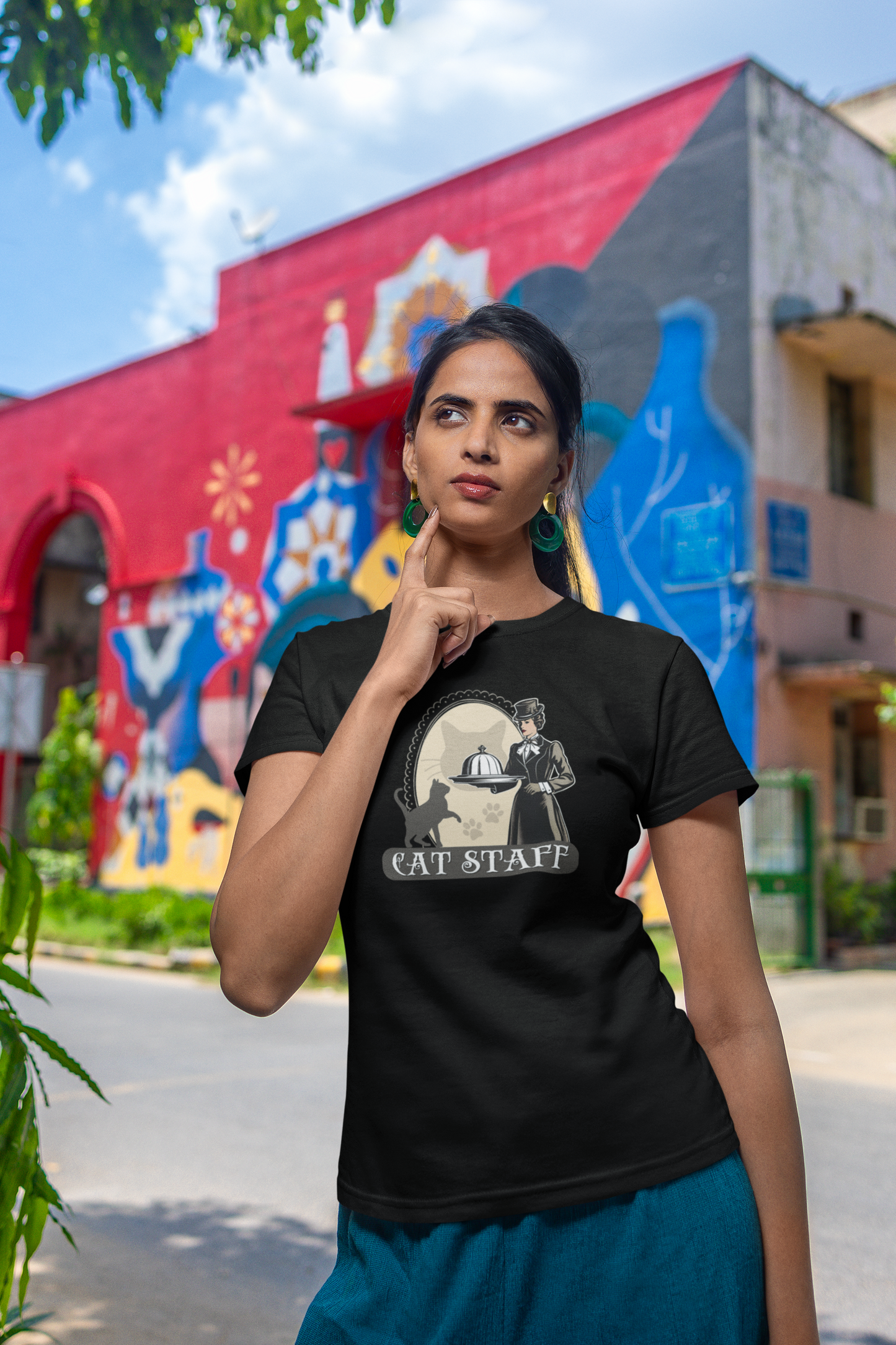 Cat Staff T-Shirt - ("Victorian Era Style" - Unisex Jersey Tee - Perfect for Cat Lovers)