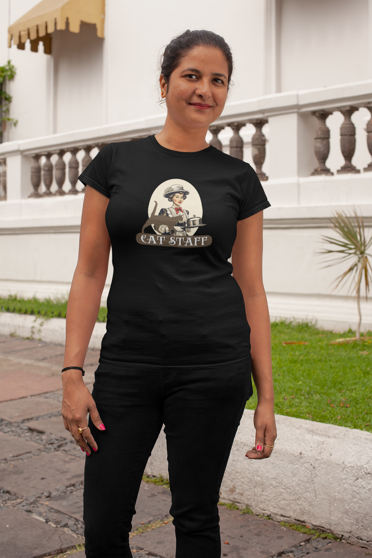 Cat Staff T-Shirt - ("Victorian Era Style" - Unisex Jersey Tee - Perfect for Cat Lovers)