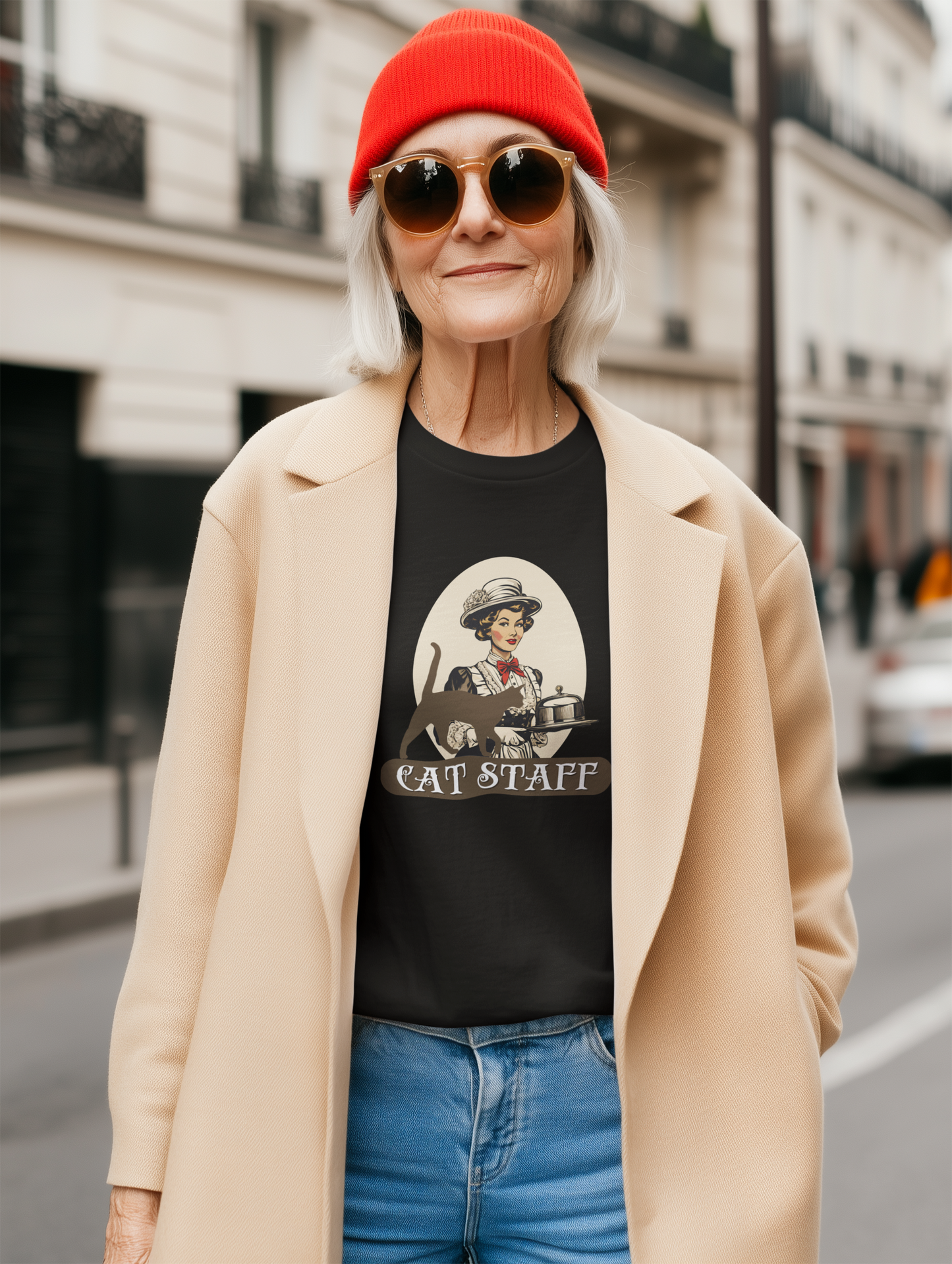 Cat Staff T-Shirt - ("Victorian Era Style" - Unisex Jersey Tee - Perfect for Cat Lovers)